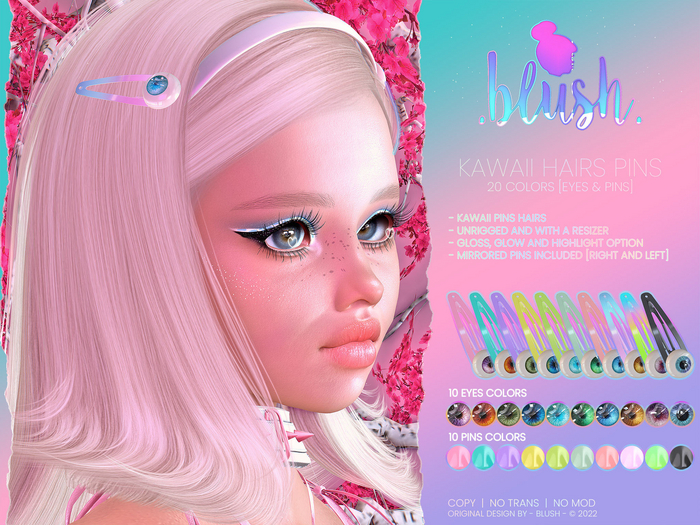 Second Life Marketplace BLUSH Kawaii Hairs Pin Eyes 20 Colors